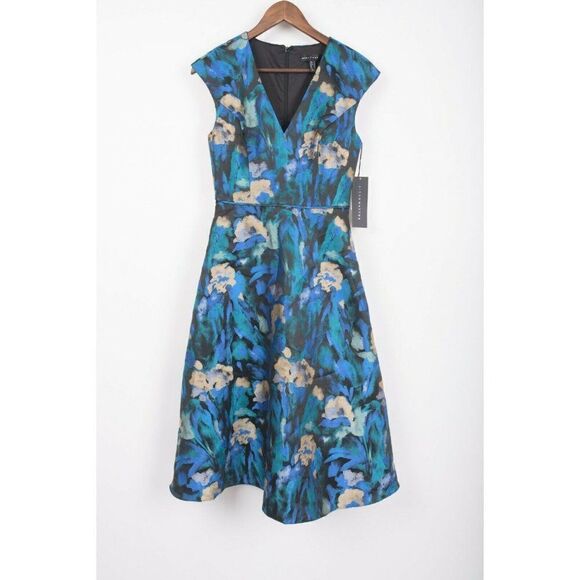 Aiden Mattox Womans Fit & Flare Jacquard Dress Floral Size US 2 EUR 34 Blue NWT - Picture 2 of 5